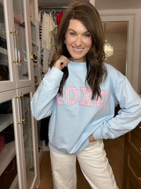 XOXO Gingham Mock Neck Pullover in Blue