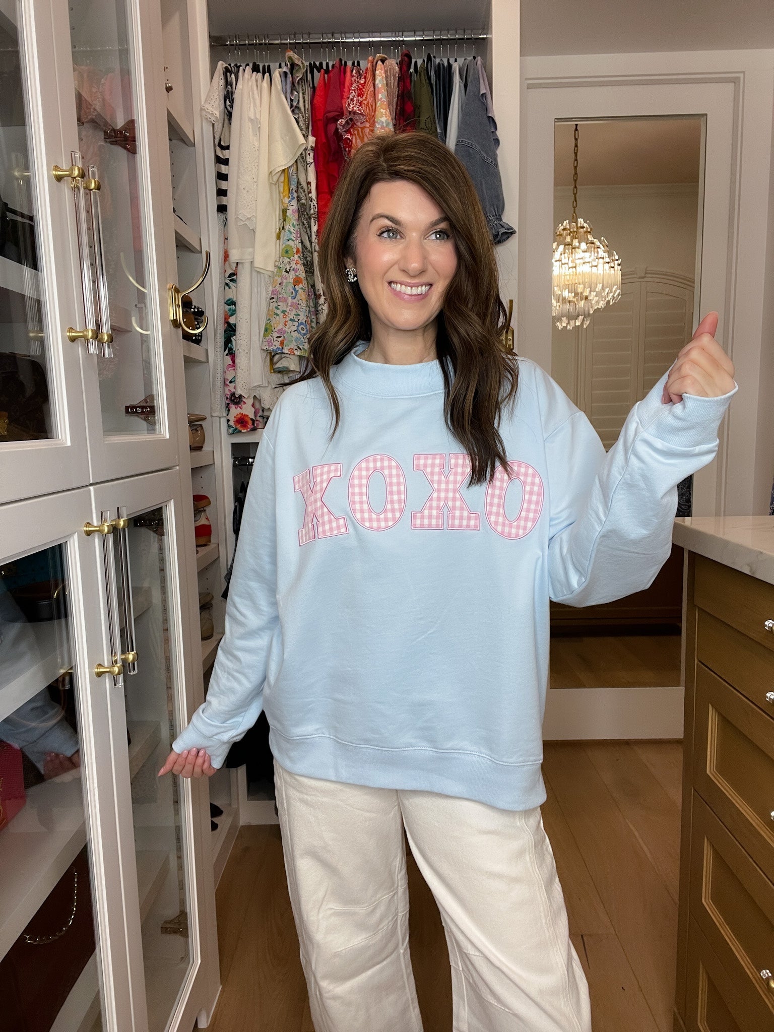 XOXO Gingham Mock Neck Pullover in Blue