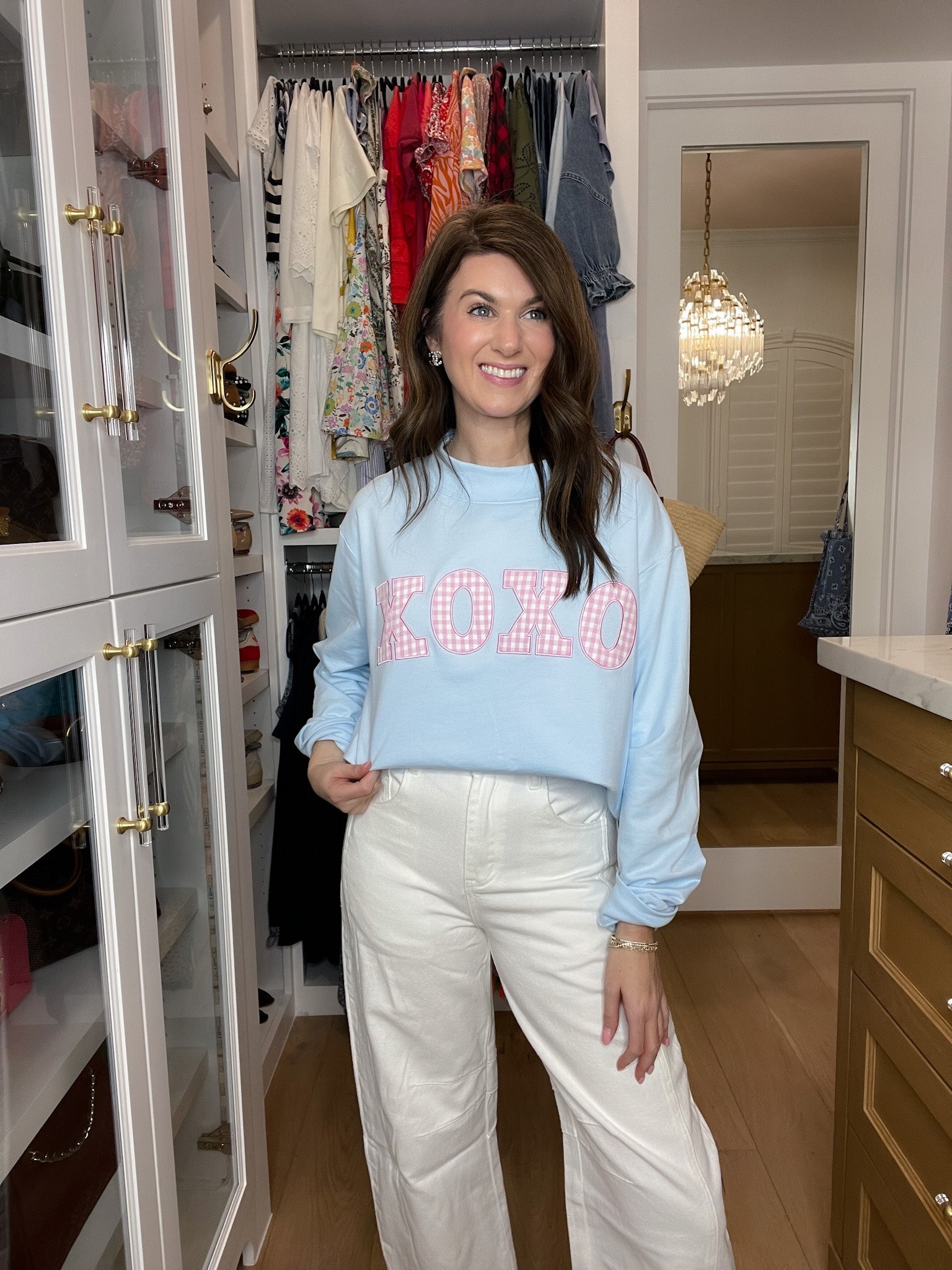 XOXO Gingham Mock Neck Pullover in Blue