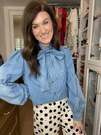 Sweet Intentions Denim Tie Front Top