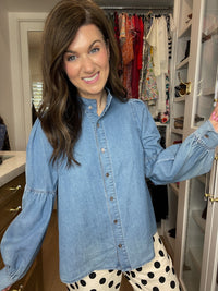 Sweet Intentions Denim Tie Front Top