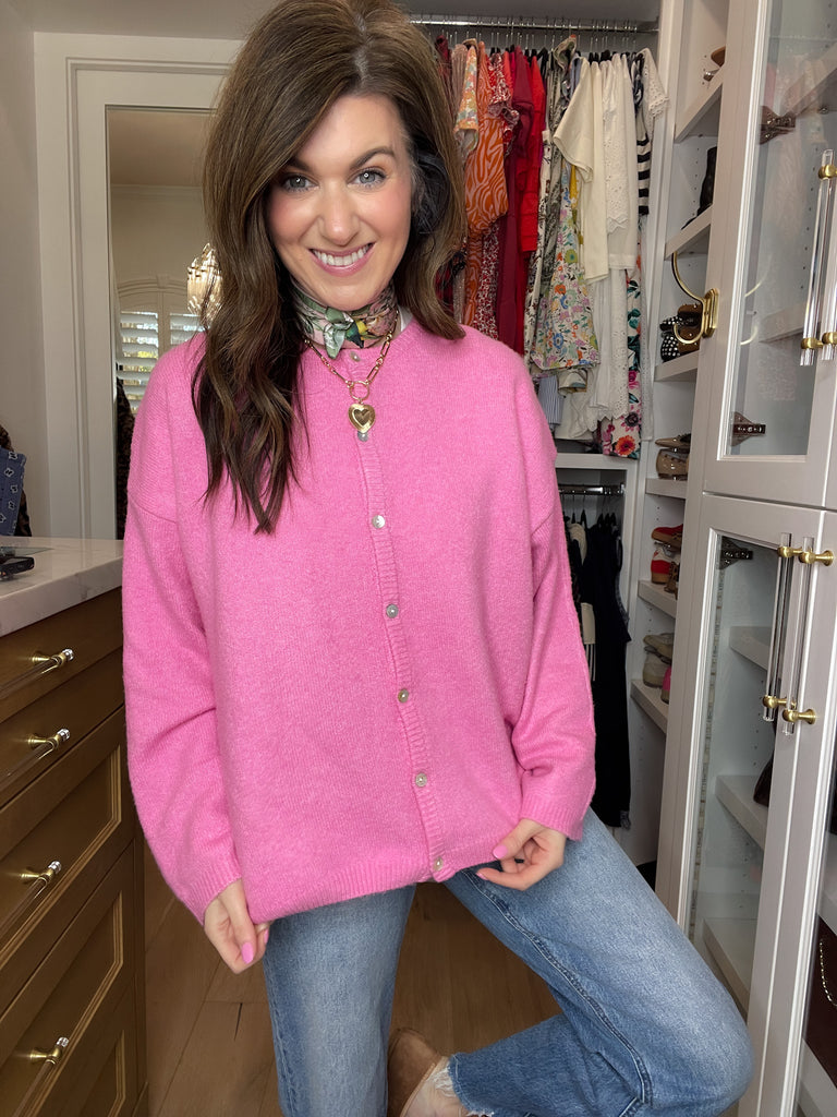 Layer It On Cardigan in Pink