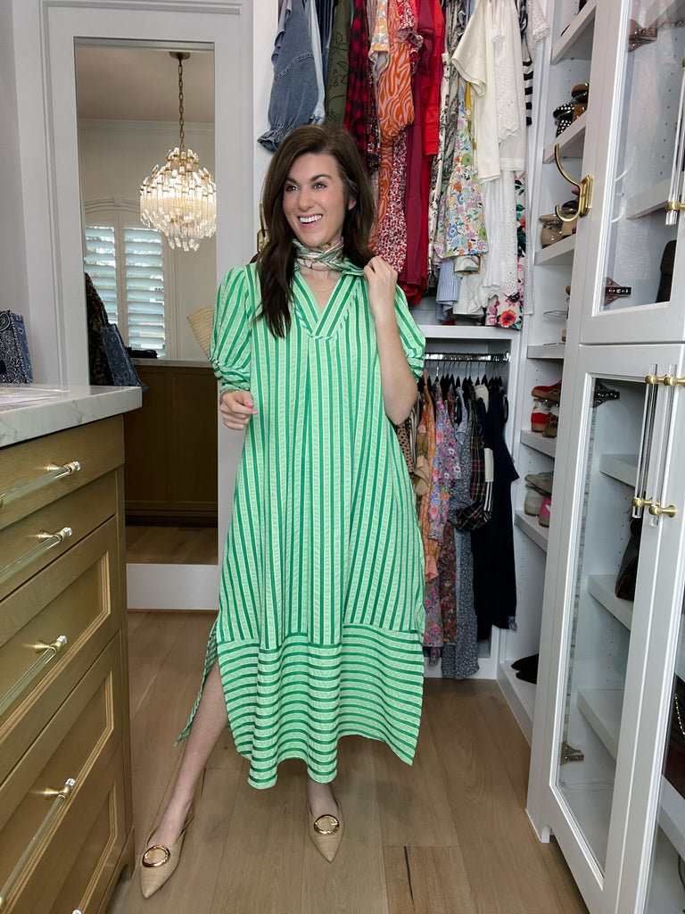 Sunny Side Stripe Midi Dress in Green