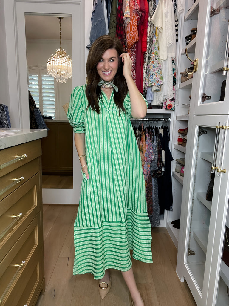 Sunny Side Stripe Midi Dress in Green