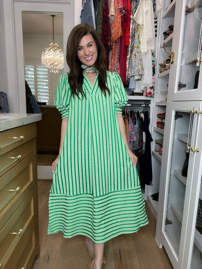 Sunny Side Stripe Midi Dress in Green