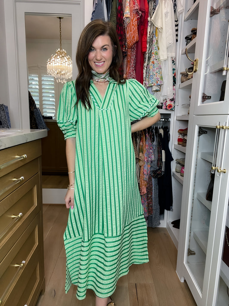 Sunny Side Stripe Midi Dress in Green