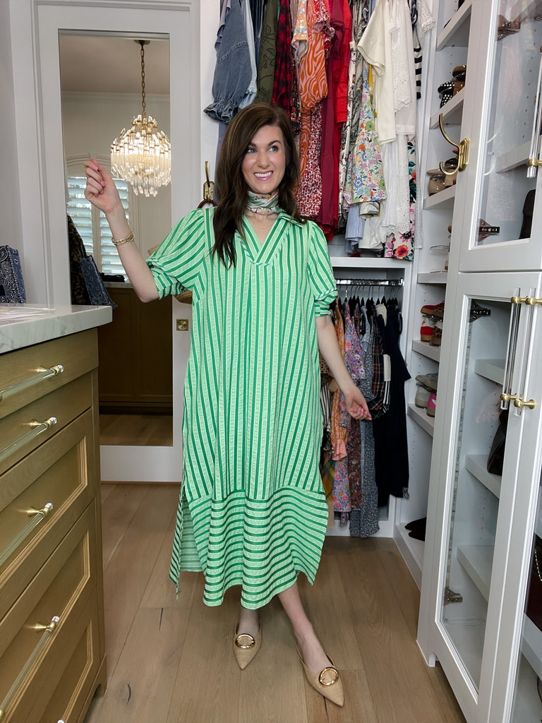 Sunny Side Stripe Midi Dress in Green