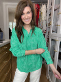 Play It Chic Polka Dot Button Down in Kelly Green