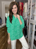 Play It Chic Polka Dot Button Down in Kelly Green