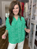 Play It Chic Polka Dot Button Down in Kelly Green