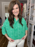 Play It Chic Polka Dot Button Down in Kelly Green