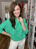 Play It Chic Polka Dot Button Down in Kelly Green