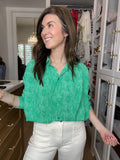 Play It Chic Polka Dot Button Down in Kelly Green