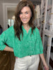 Play It Chic Polka Dot Button Down in Kelly Green