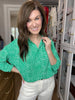 Play It Chic Polka Dot Button Down in Kelly Green