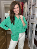 Play It Chic Polka Dot Button Down in Kelly Green