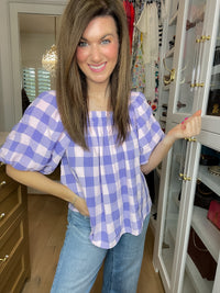 Sweet Blossom Gingham Puff Sleeve Top
