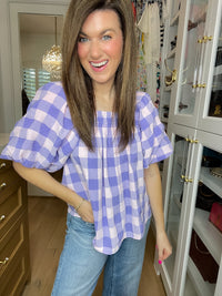 Sweet Blossom Gingham Puff Sleeve Top