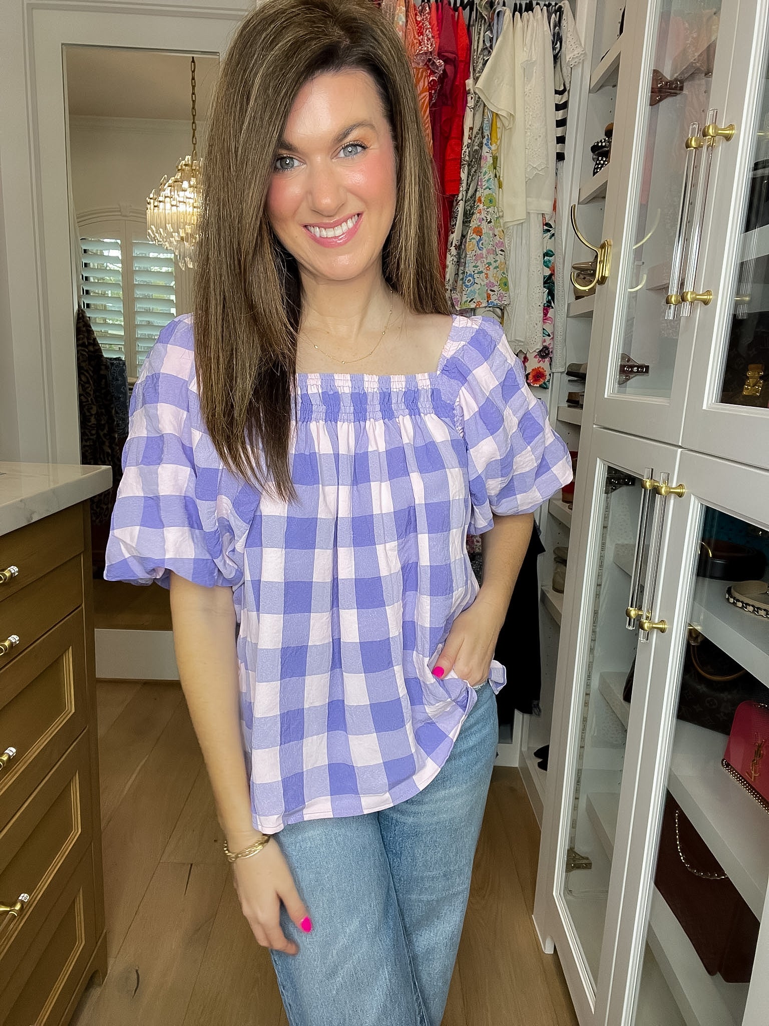 Sweet Blossom Gingham Puff Sleeve Top
