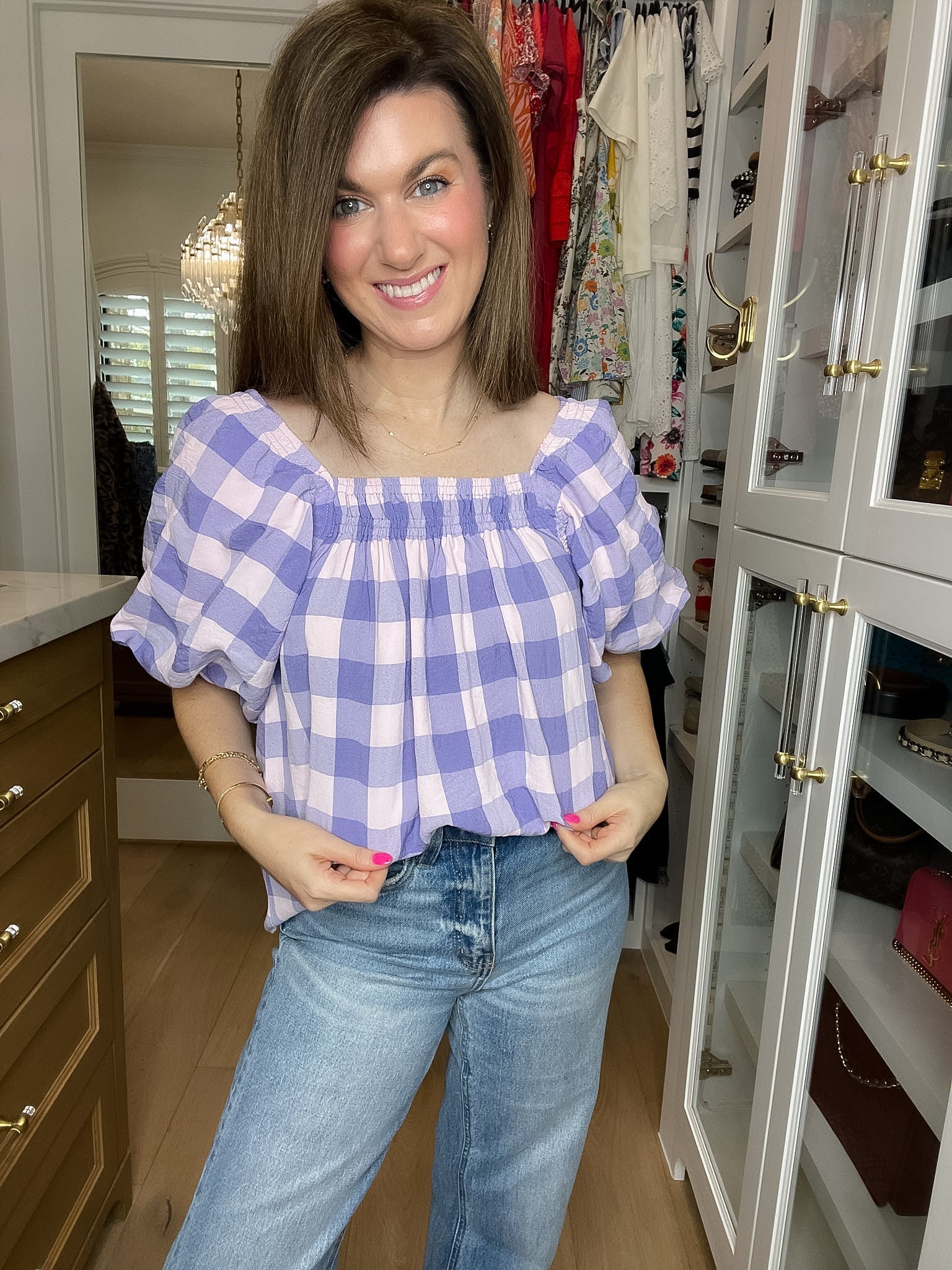 Sweet Blossom Gingham Puff Sleeve Top