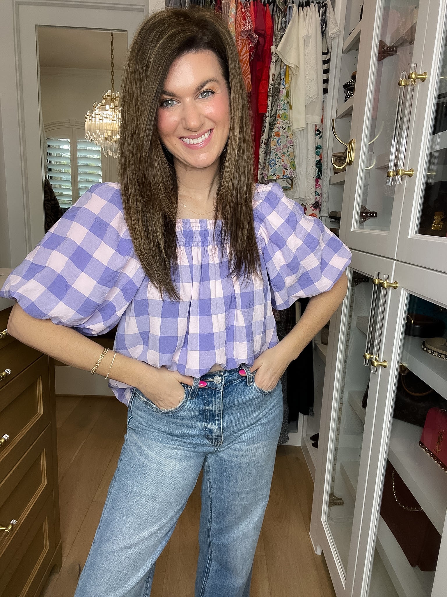 Sweet Blossom Gingham Puff Sleeve Top