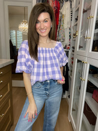 Sweet Blossom Gingham Puff Sleeve Top