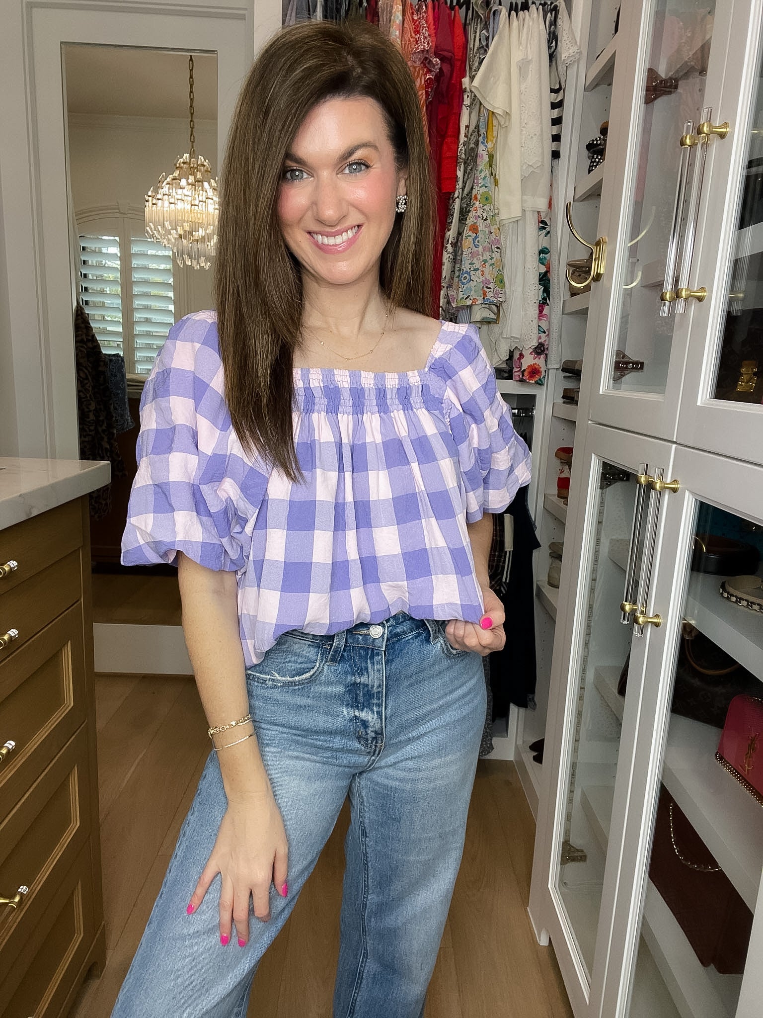 Sweet Blossom Gingham Puff Sleeve Top