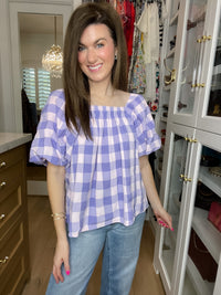 Sweet Blossom Gingham Puff Sleeve Top