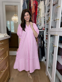 Sunny Side Stripe Midi Dress in Pink