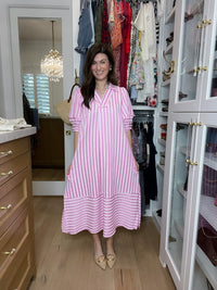 Sunny Side Stripe Midi Dress in Pink