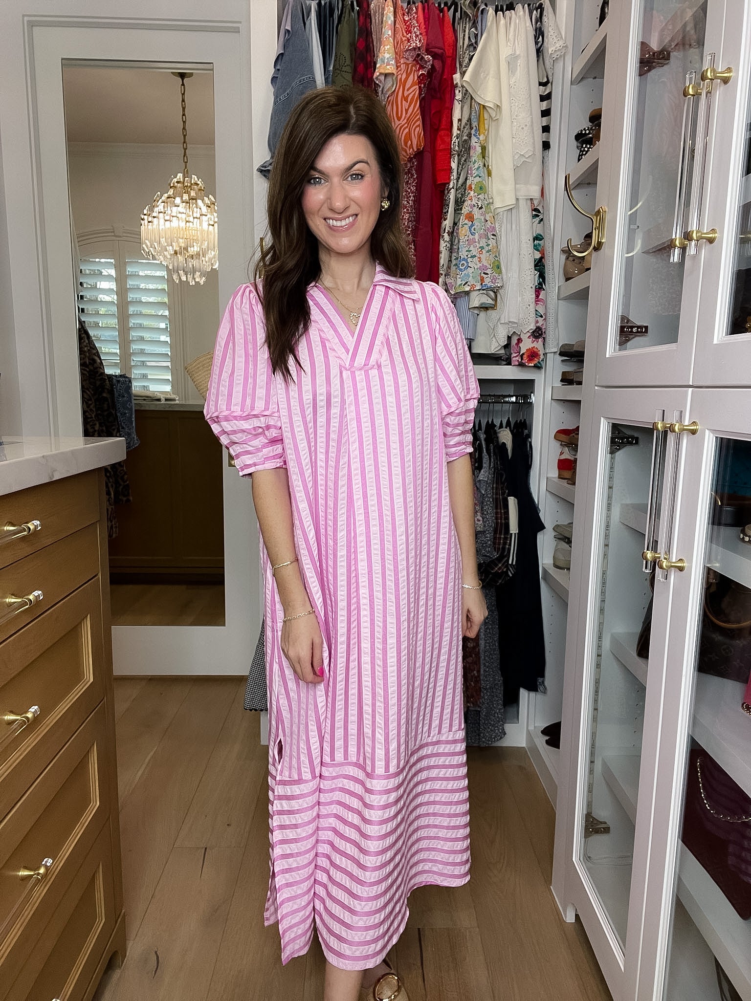 Sunny Side Stripe Midi Dress in Pink