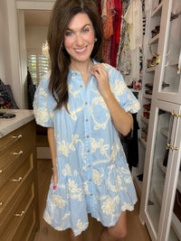 Sweet Detail Button Front Dress in Light Blue