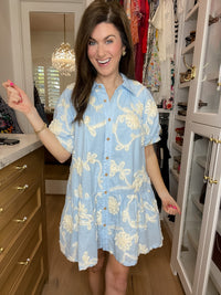Sweet Detail Button Front Dress in Light Blue