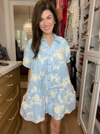 Sweet Detail Button Front Dress in Light Blue