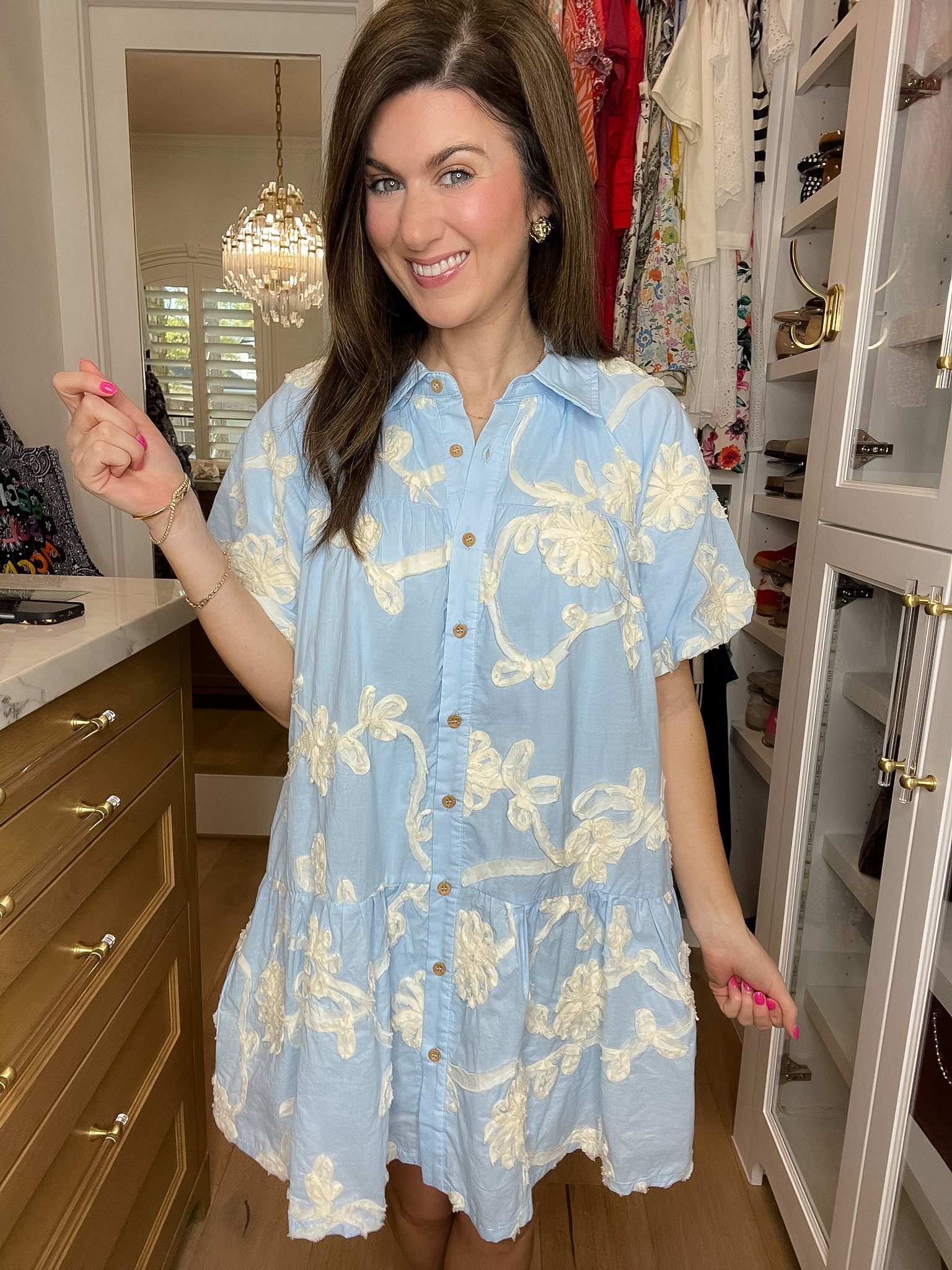 Sweet Detail Button Front Dress in Light Blue