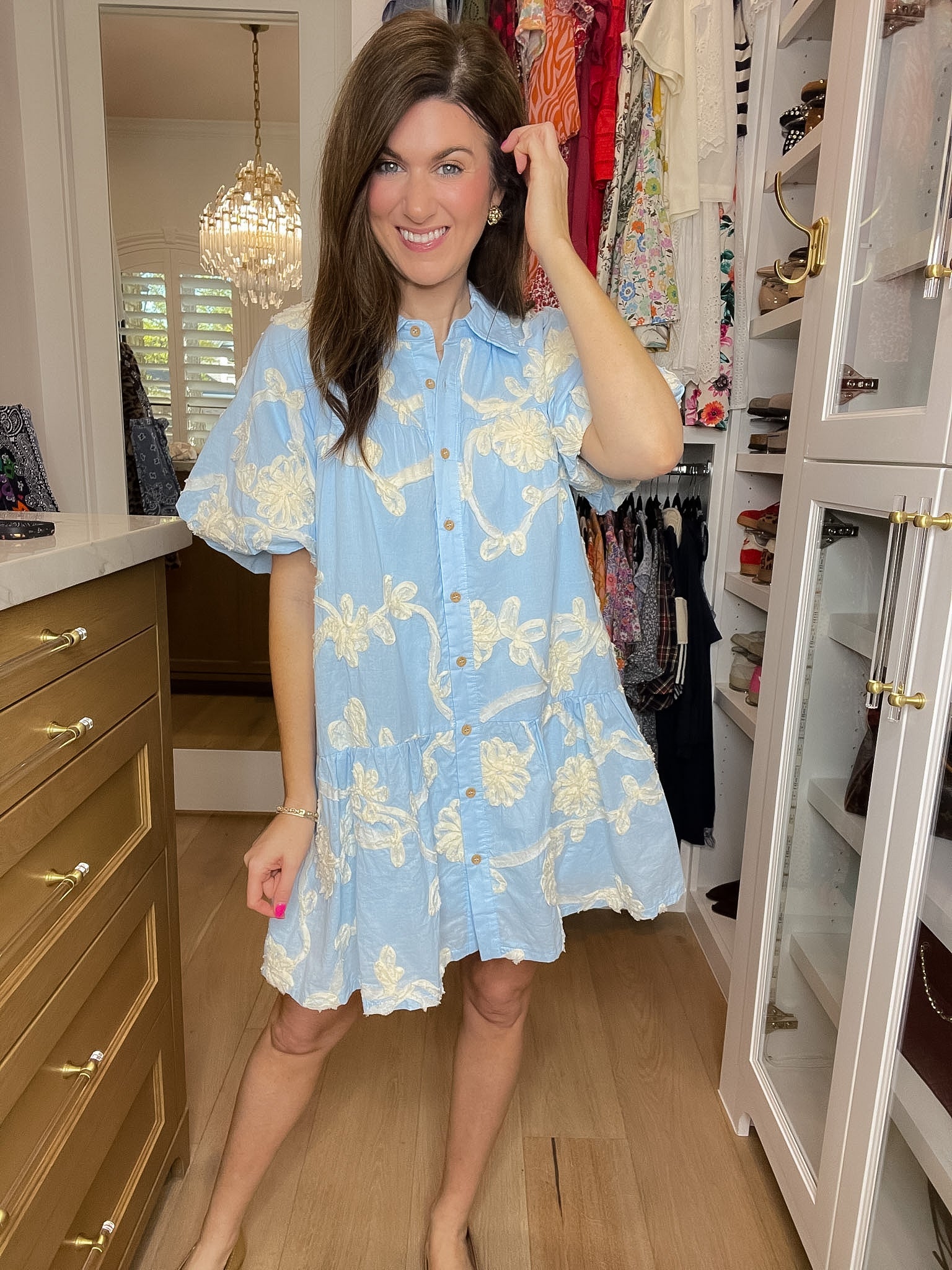 Sweet Detail Button Front Dress in Light Blue