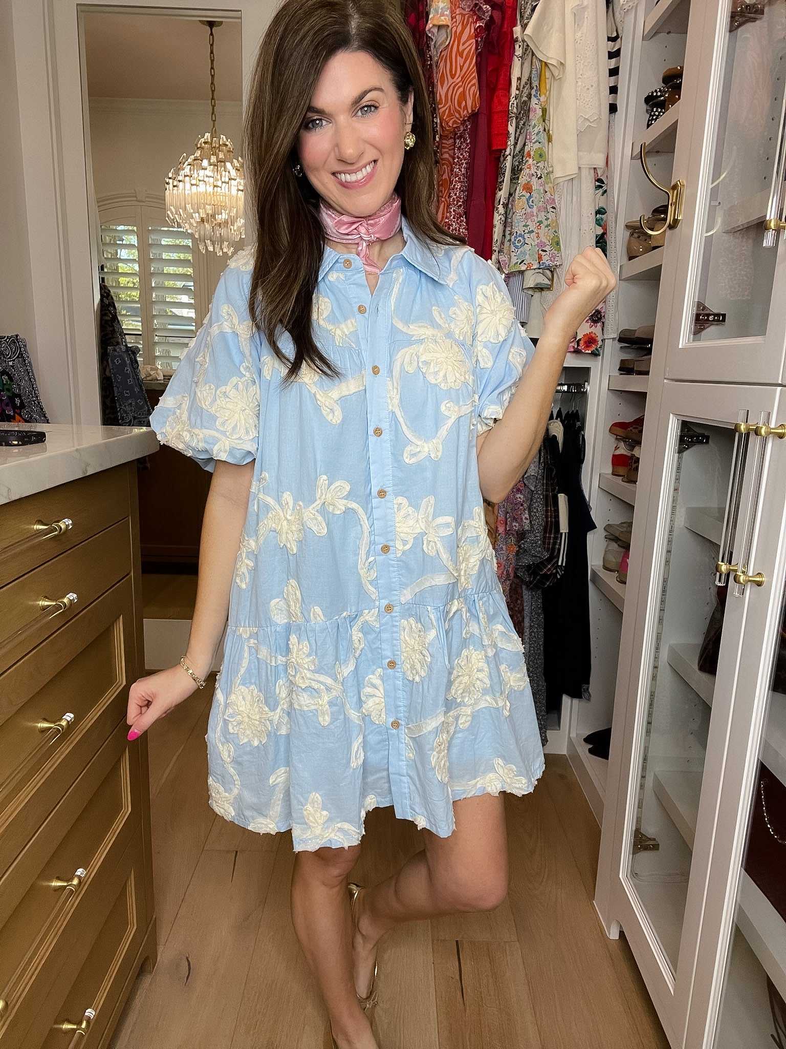 Sweet Detail Button Front Dress in Light Blue