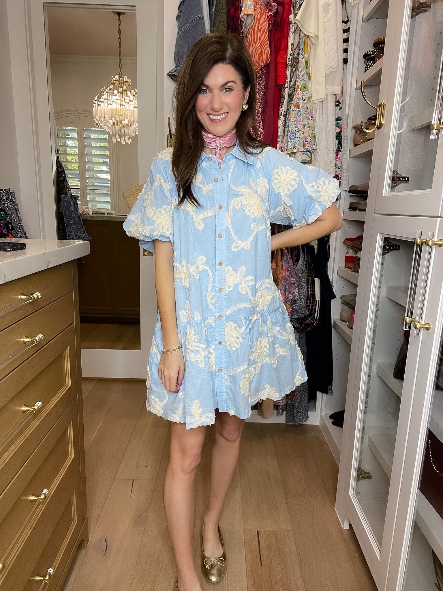 Sweet Detail Button Front Dress in Light Blue