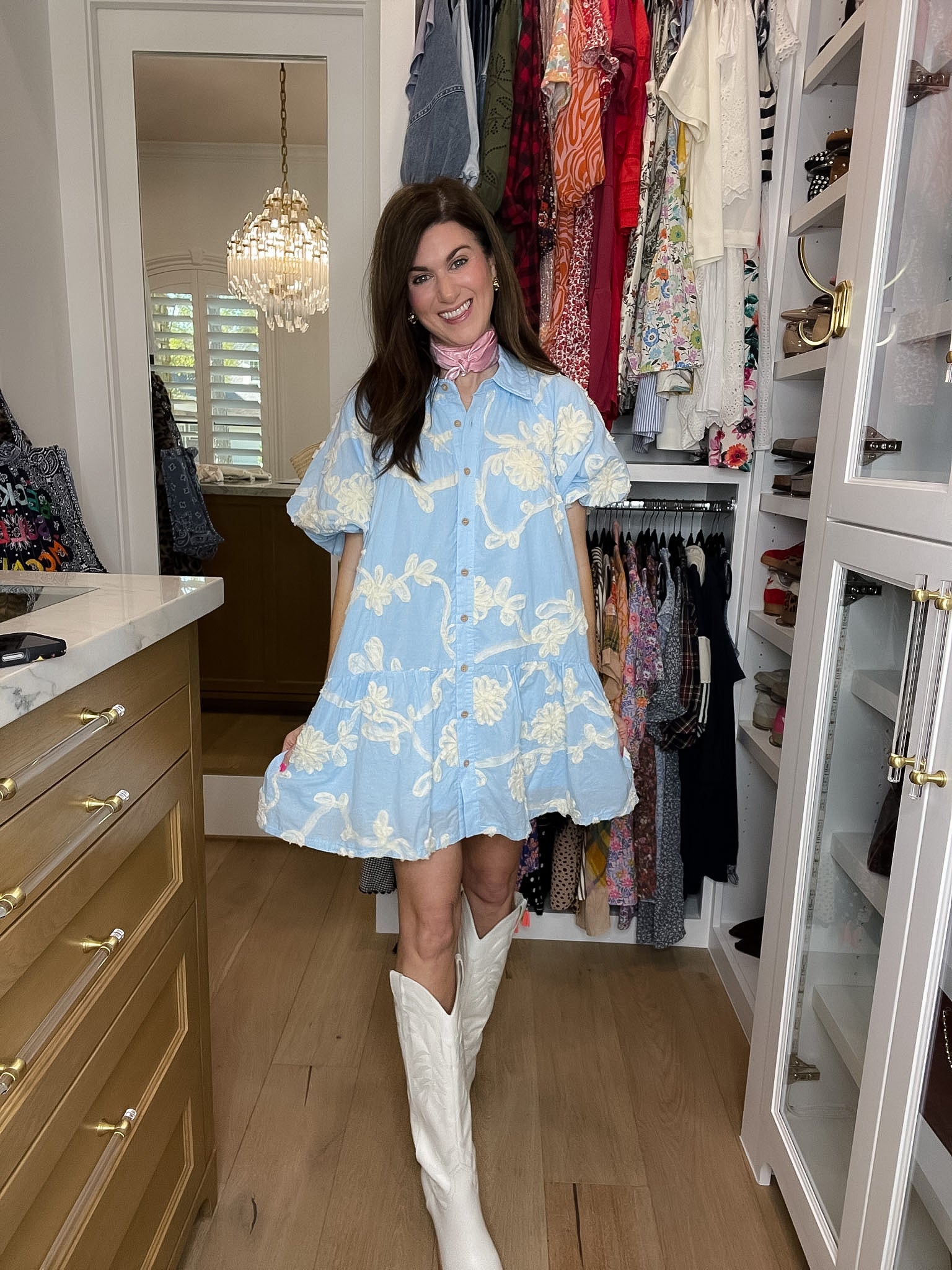 Sweet Detail Button Front Dress in Light Blue