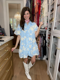 Sweet Detail Button Front Dress in Light Blue