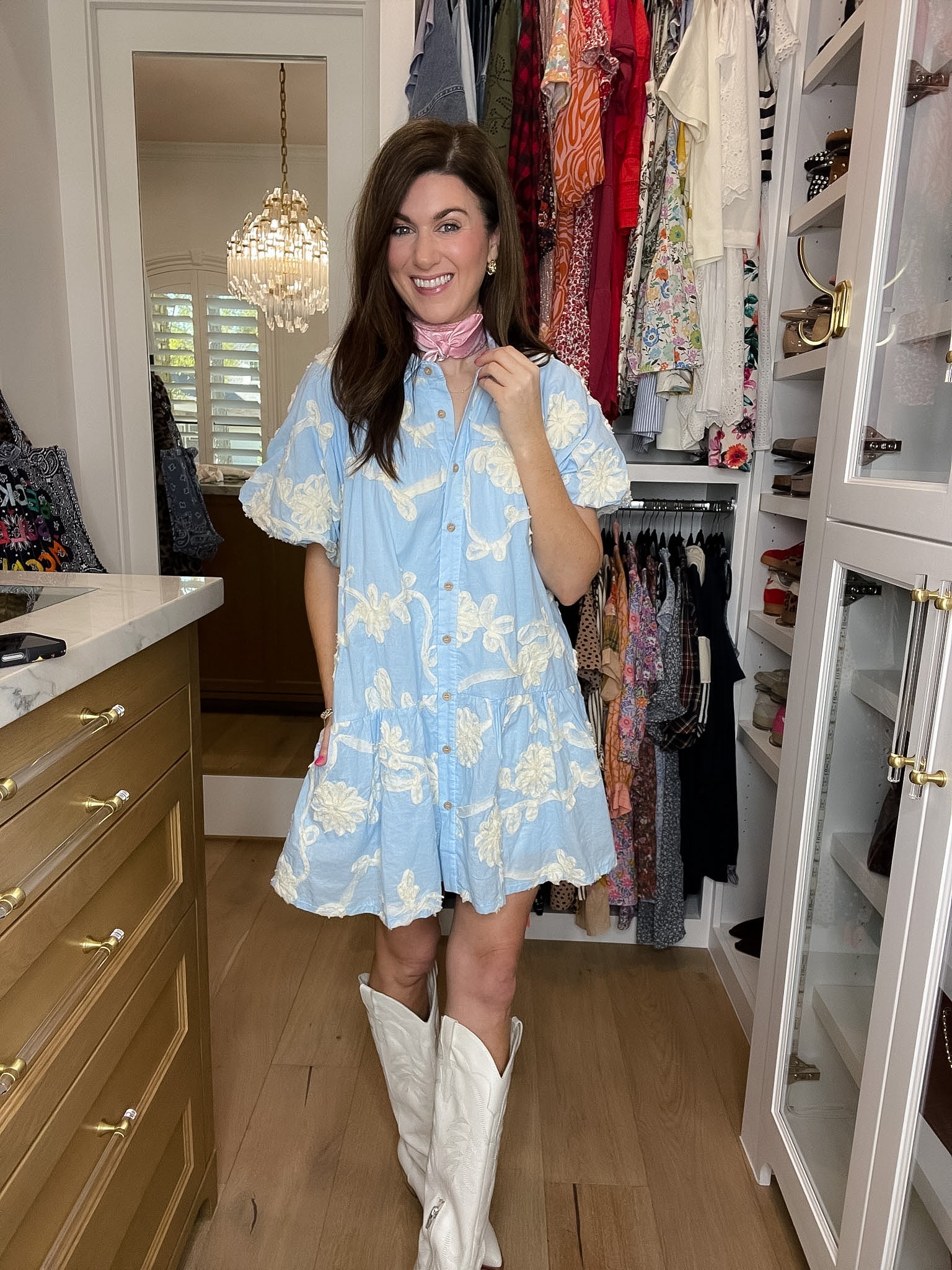 Sweet Detail Button Front Dress in Light Blue