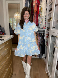 Sweet Detail Button Front Dress in Light Blue