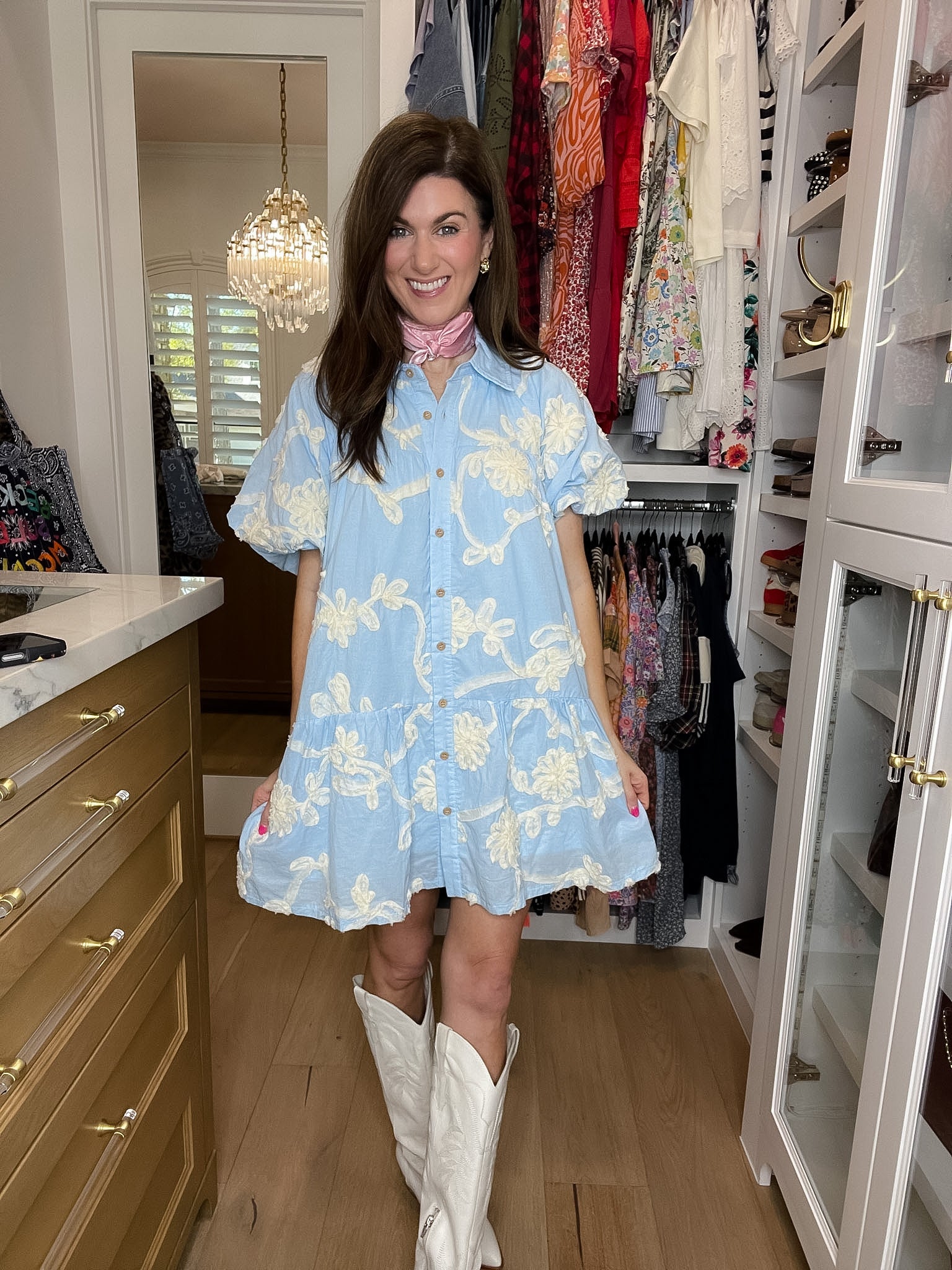 Sweet Detail Button Front Dress in Light Blue