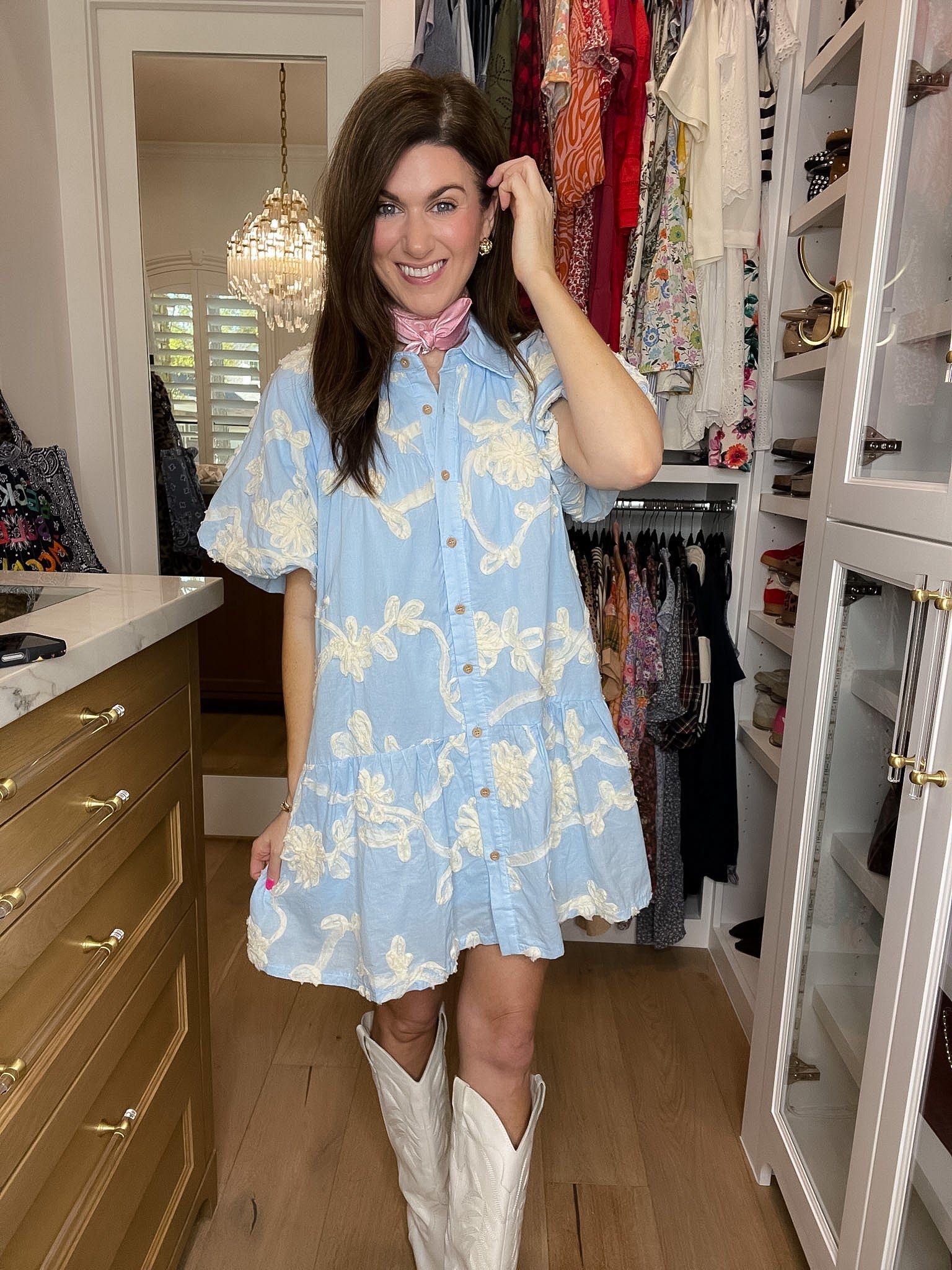 Sweet Detail Button Front Dress in Light Blue