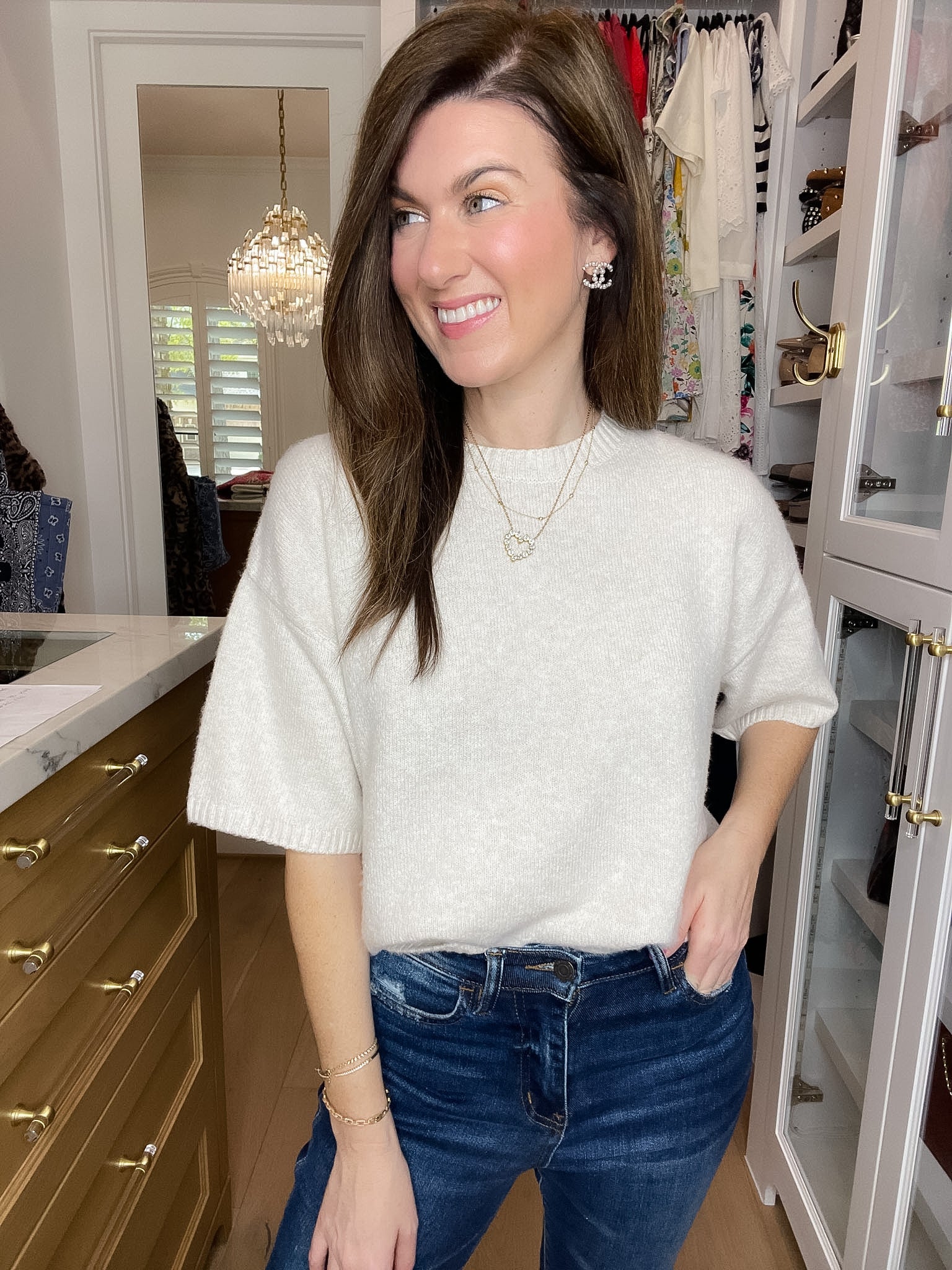 Easy Joy Short Sleeve Sweater in Cream