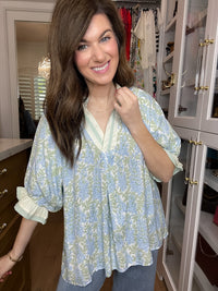 Spring Burst Floral Top in Sky