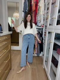 Colette Eyelet Cropped Jeans in Light Denim