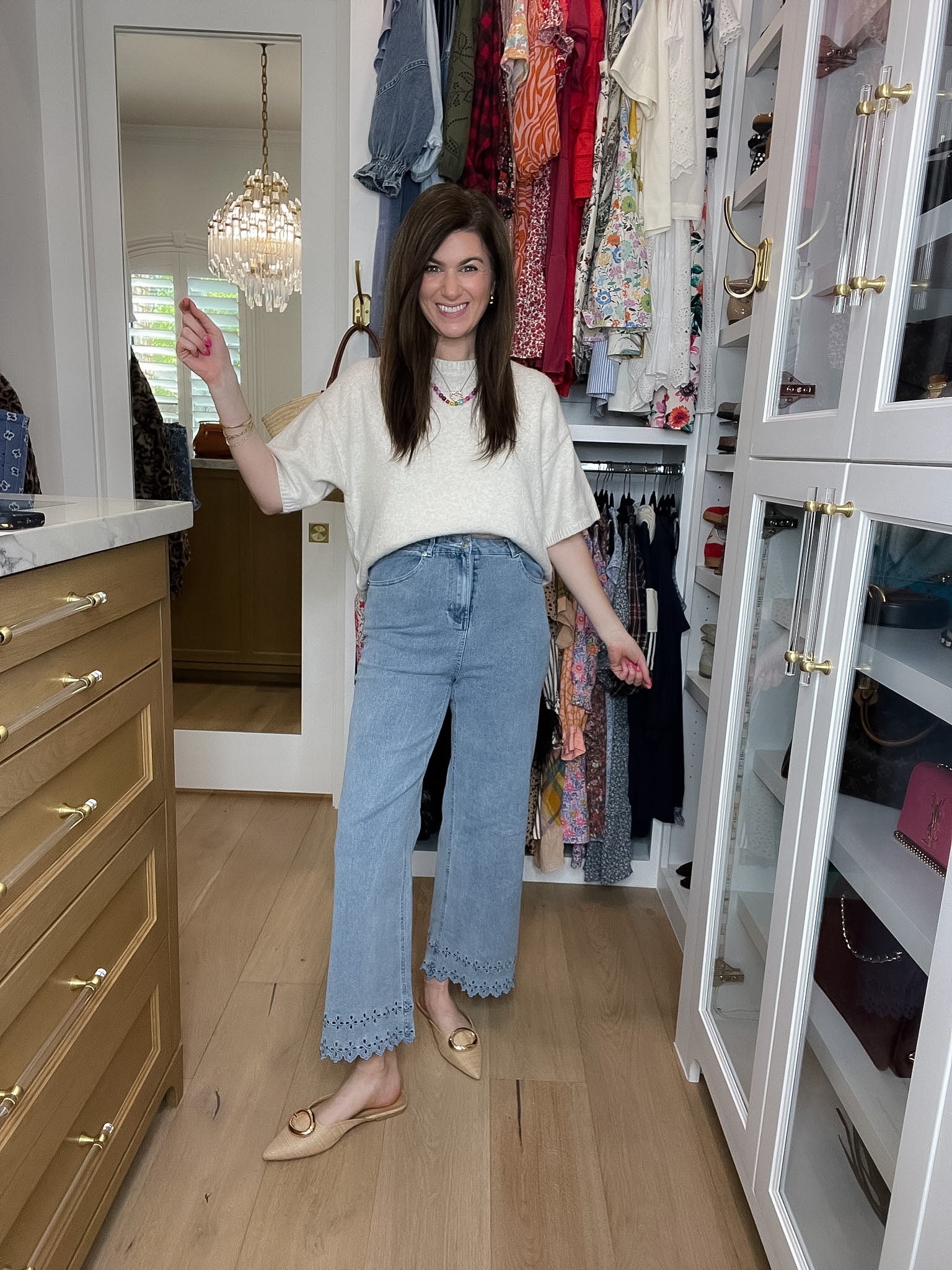 Colette Eyelet Cropped Jeans in Light Denim