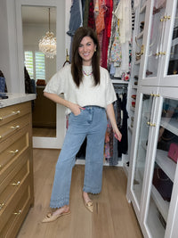 Colette Eyelet Cropped Jeans in Light Denim