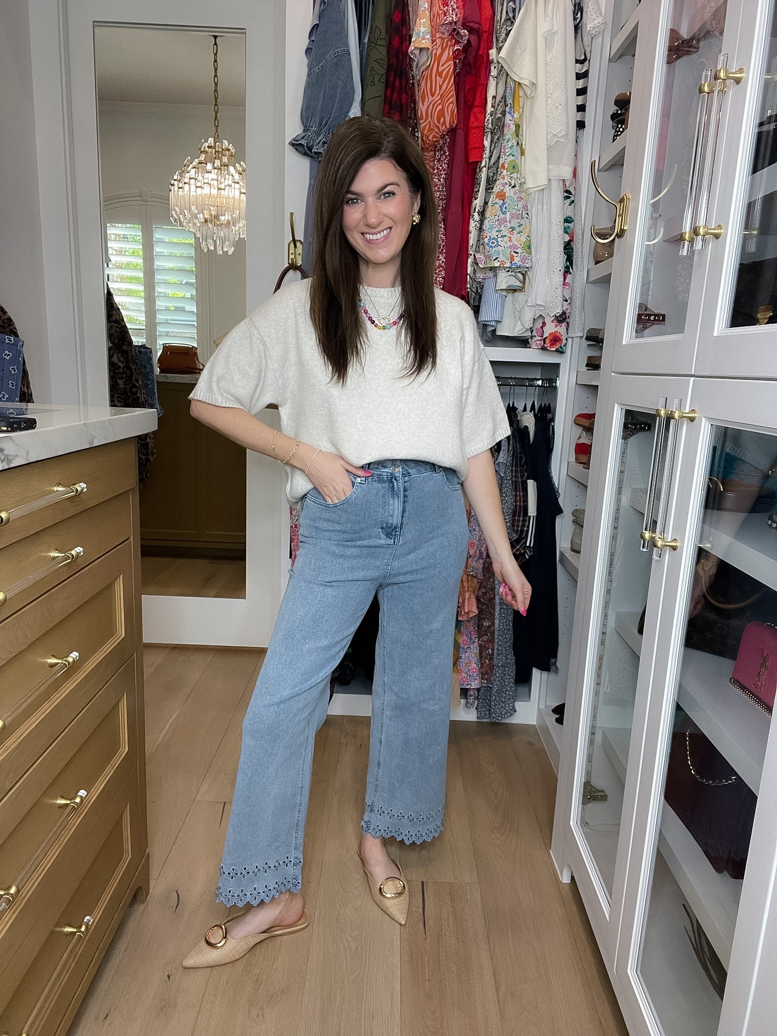 Colette Eyelet Cropped Jeans in Light Denim